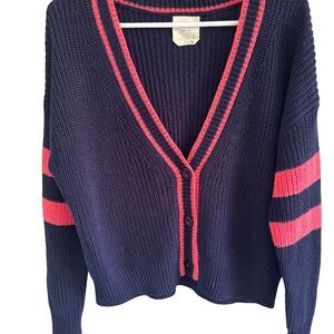 Harper Navy and Pink Button-Up Cardigan